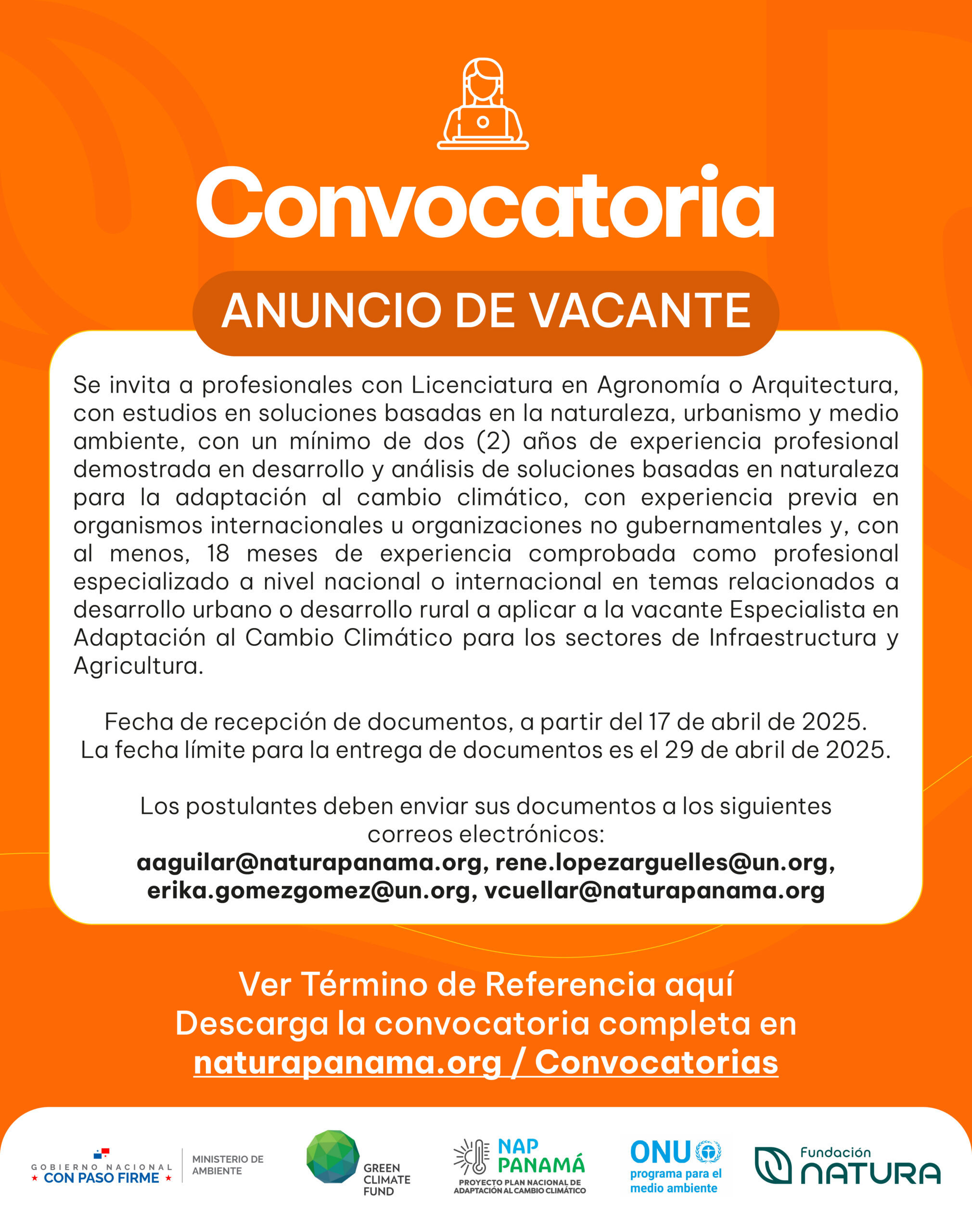 Contratación de Especialista en Adaptación al Cambio Climático para los sectores de Infraestructura y Agricultura del Proyecto PNUMA-NAP-MiAMBIENTE