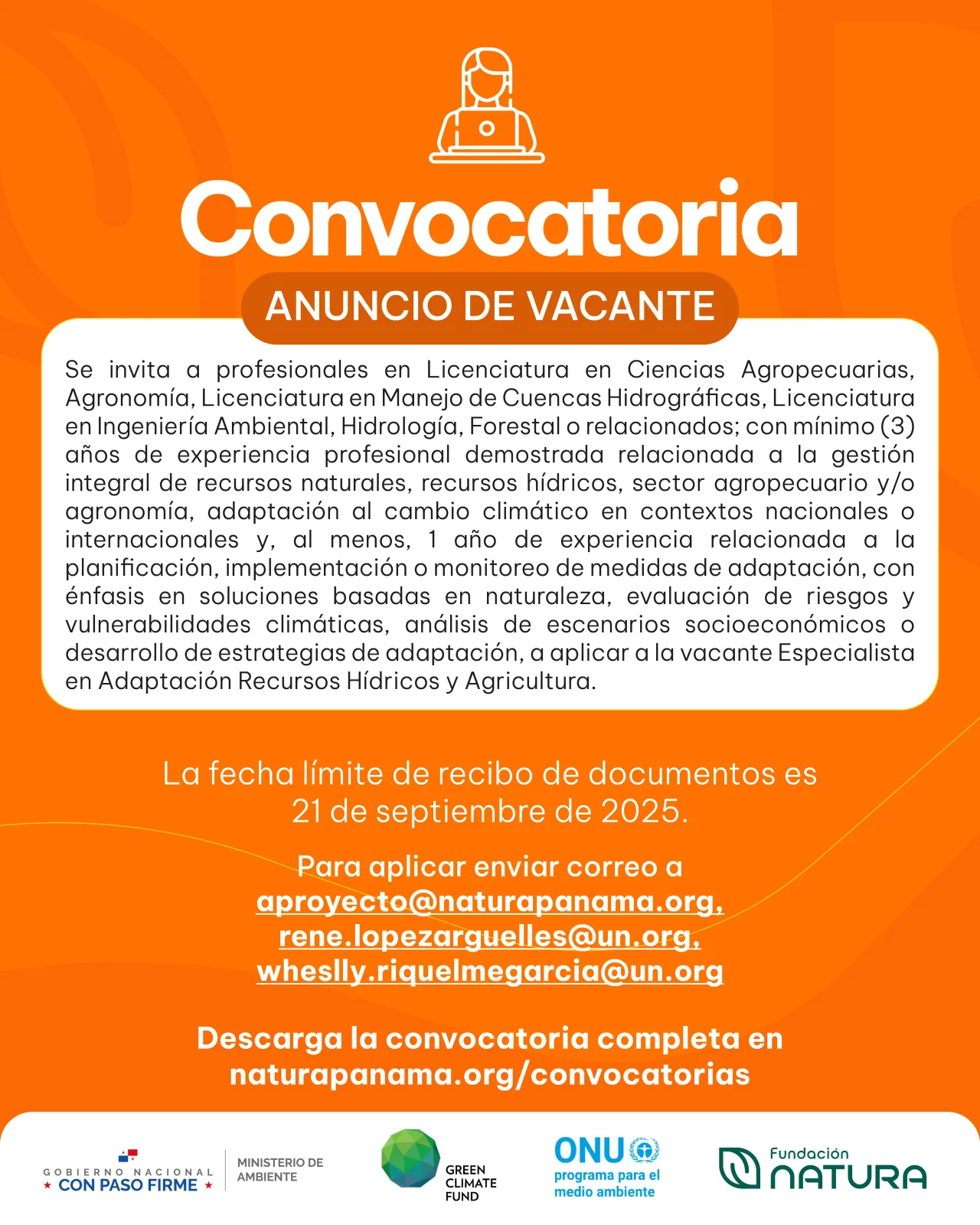 Especialista en Adaptaci&oacute;n Recursos H&iacute;dricos y Agricultura