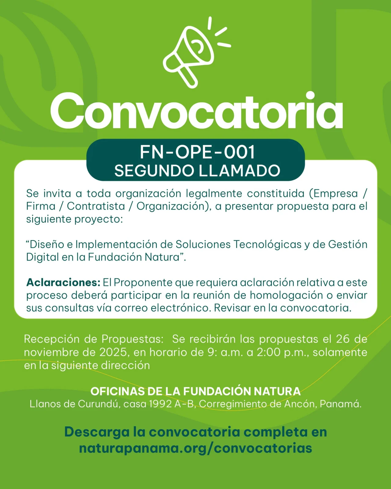 CONVOCATORIA FN-OPE-001: 2doLLAMADO