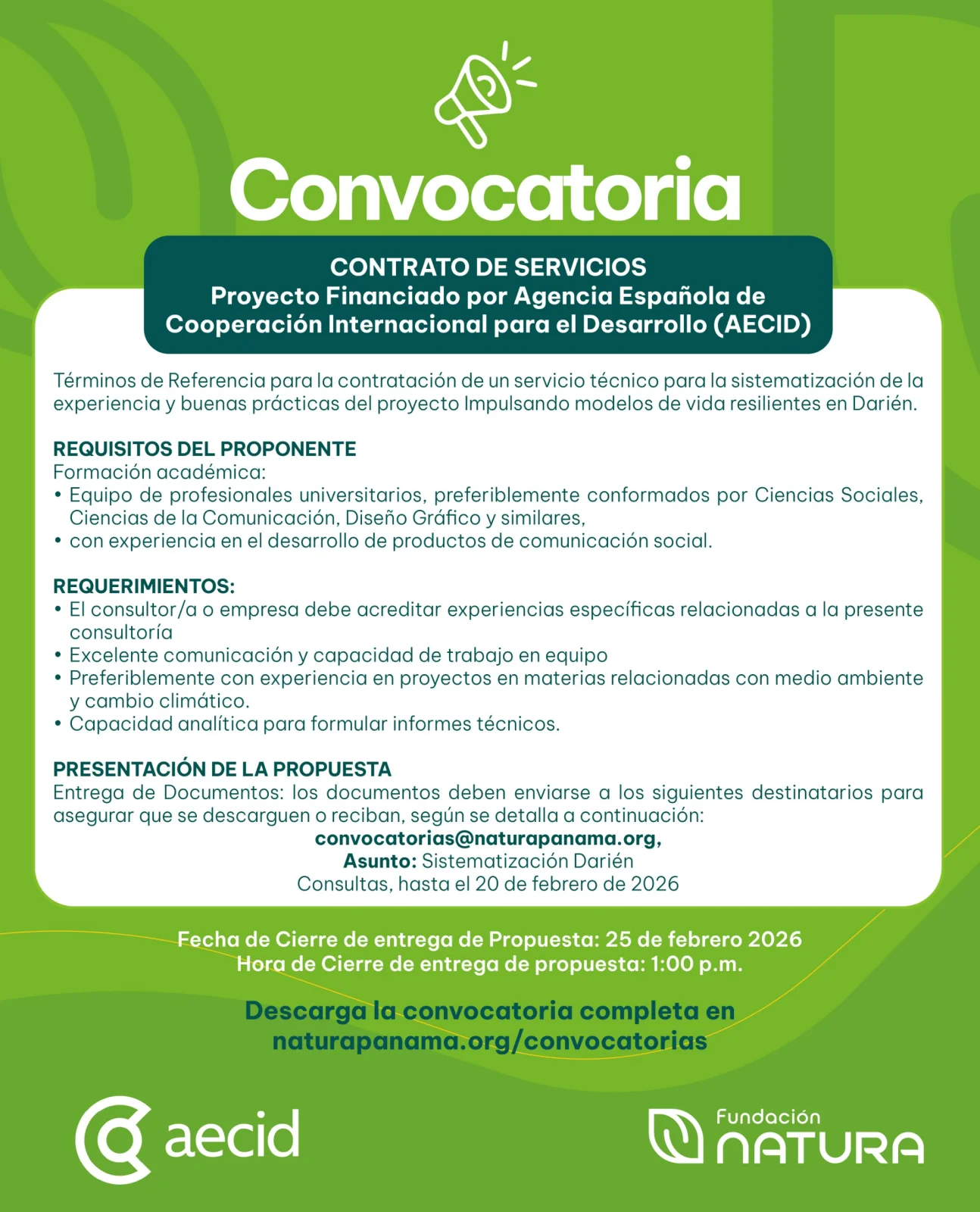 CONVOCATORIA Sistematización Darién