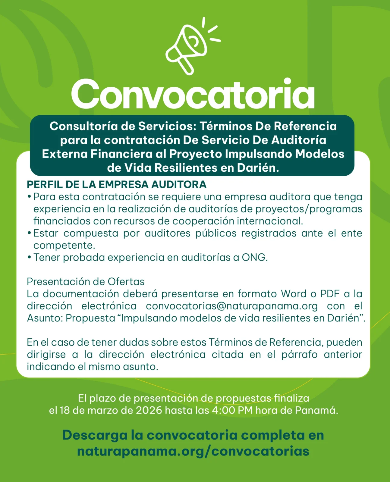 Consultoría de Servicios: De Auditoría Externa Financiera al Proyecto Impulsando Modelos de Vida Resilientes en Darién