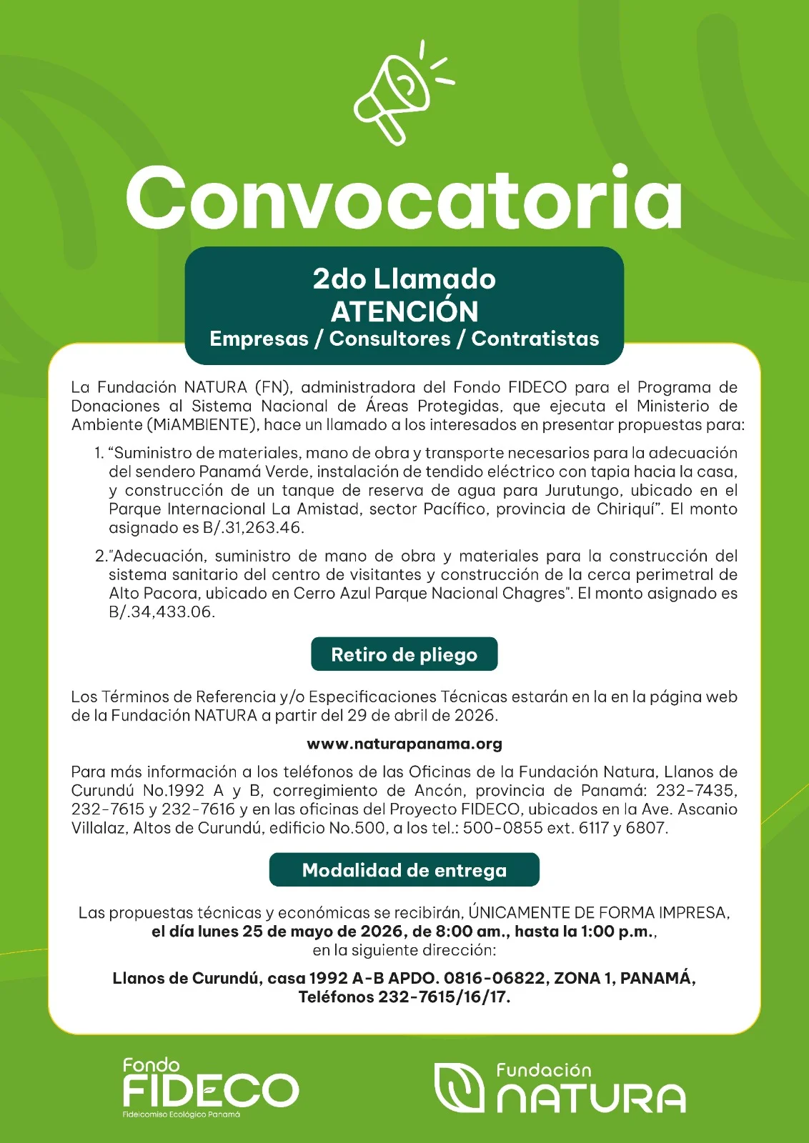 SEGUNDA CONVOCATORIA PNCH y PILA PA 2025