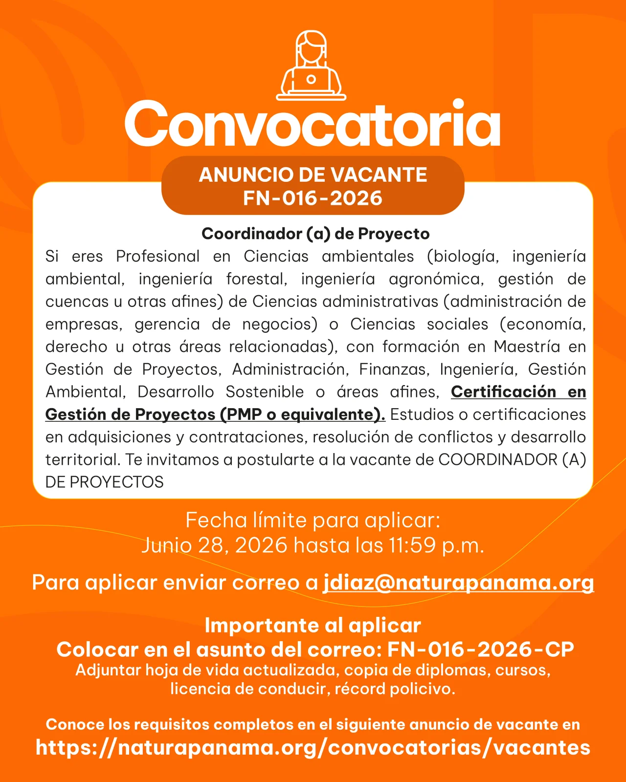 FN-016-2026 COORDINADOR (A) DE PROYECTO