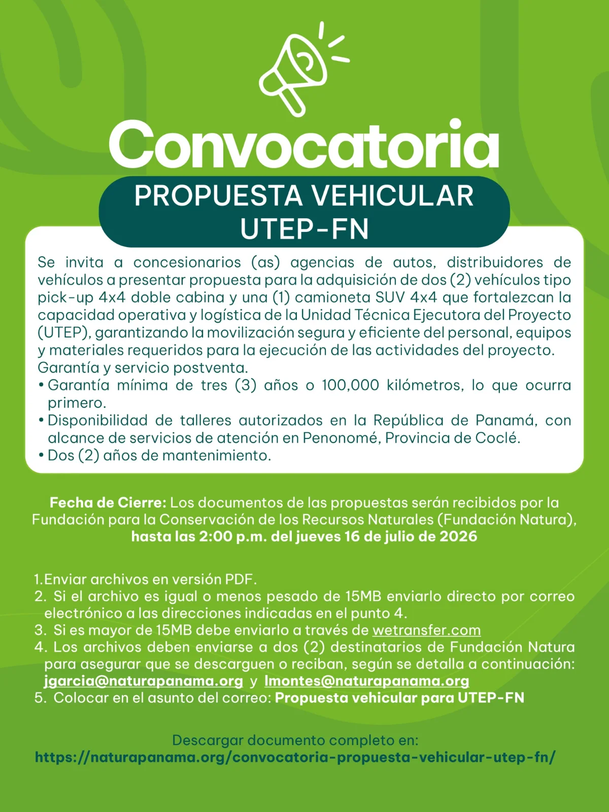 CONVOCATORIA PROPUESTA VEHICULAR UTEP-FN