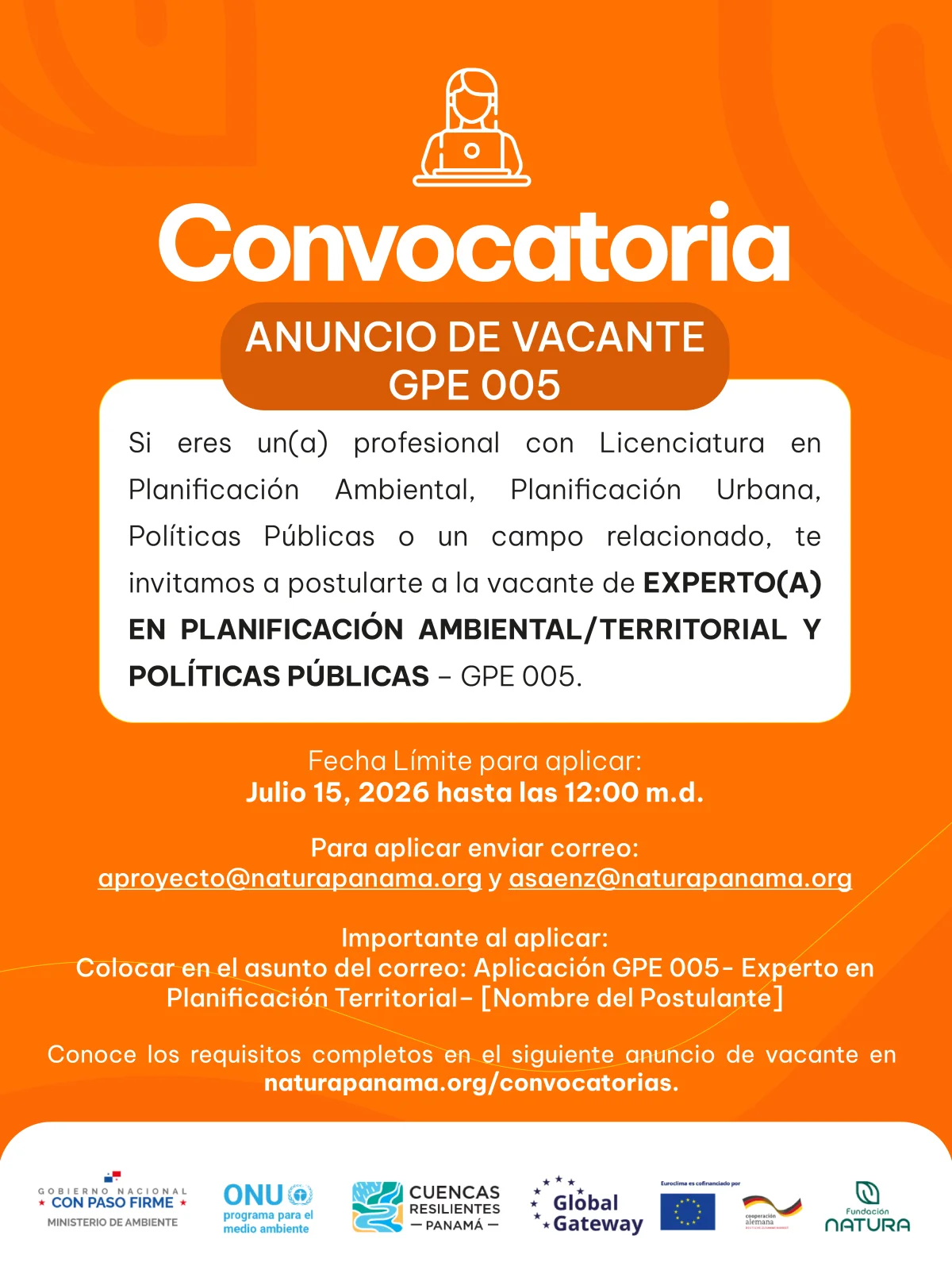 Experto en Planificación Ambiental/Territorial y Políticas Públicas (TBC) GPE005