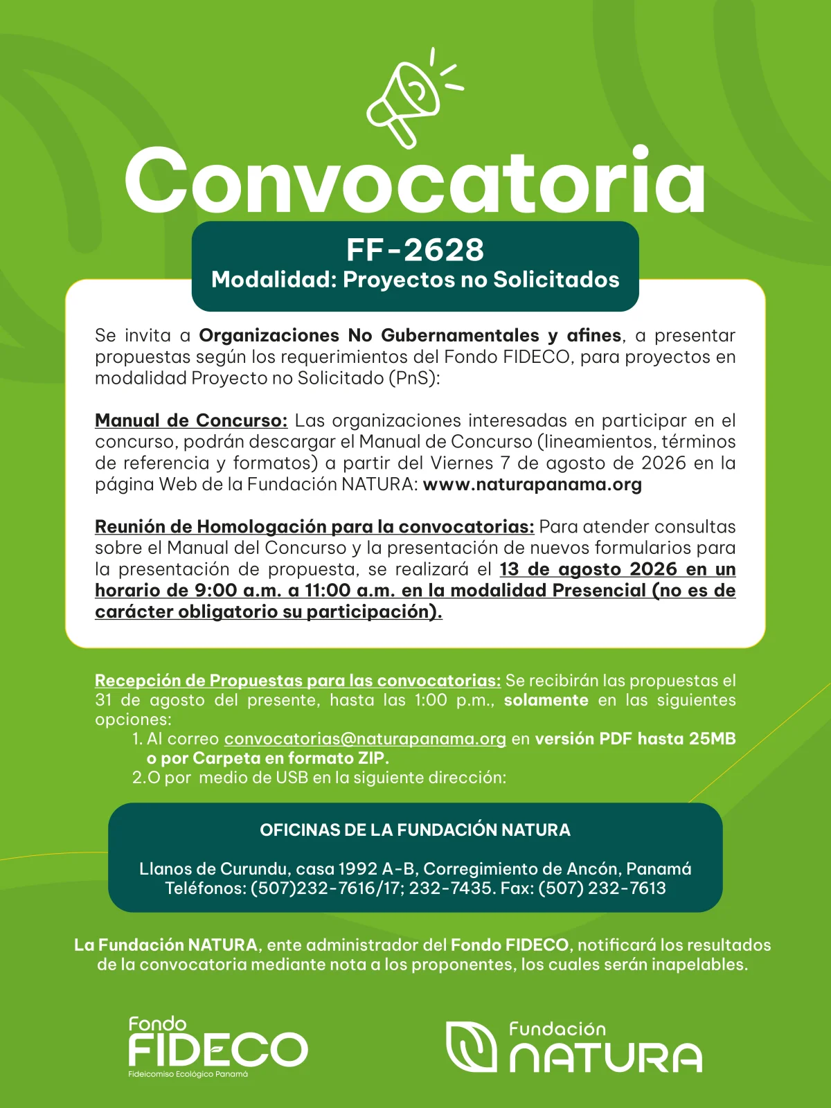CONVOCATORIA  FF-2628 Modalidad No Solicitados