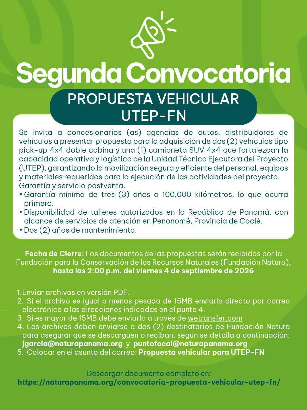 SEGUNDA CONVOCATORIA PROPUESTA VEHICULAR UTEP-FN
