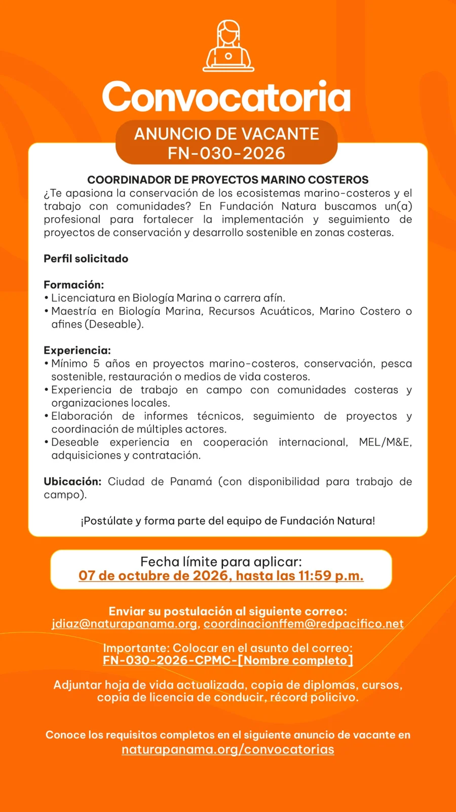 FN-030-2026 COORDINADOR DE PROYECTOS MARINO COSTEROS