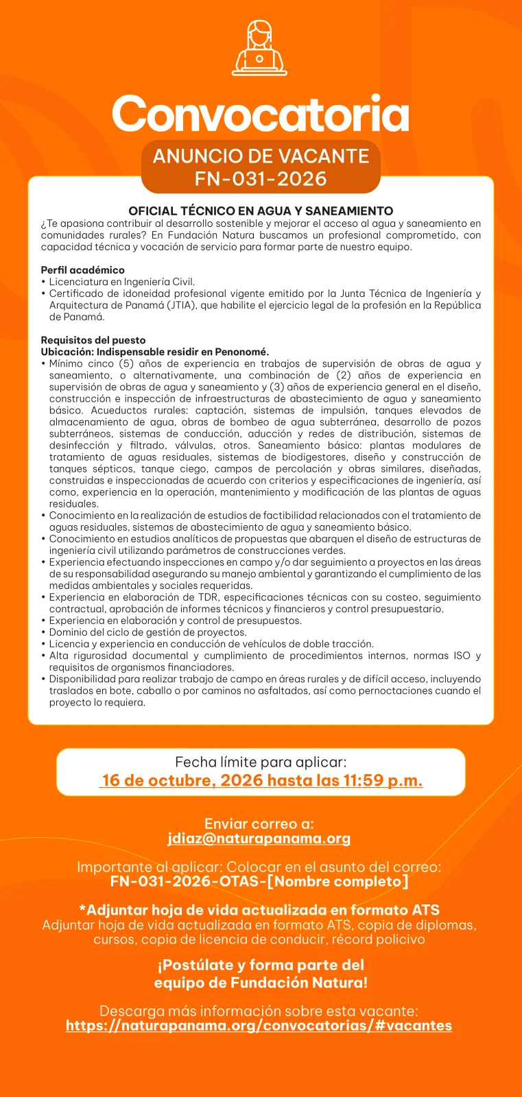 FN-031-2026 – OFICIAL TÉCNICO EN AGUA Y SANEAMIENTO