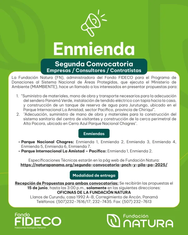 foto de Segunda Convocatoria Parque Nacional Chagres (PNCH) y Parque Internacional La Amistad Pacífico (PILA)
